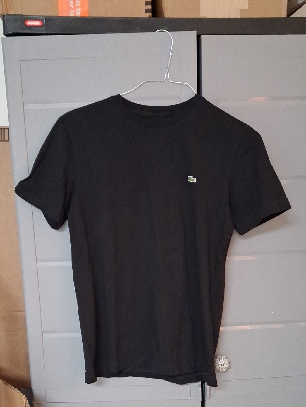 Lacoste Black Tee with Green Crocodile Logo